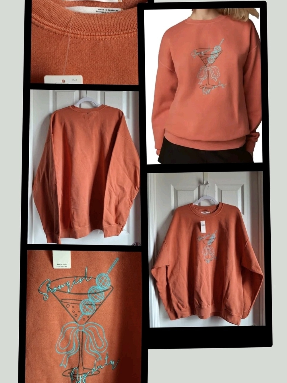 NWT! RHTF ANTHROPOLOGIE "SHOW GIRL, OFF DUTY" ORANGE CREW-NECK SWEATSHIRT LARGE